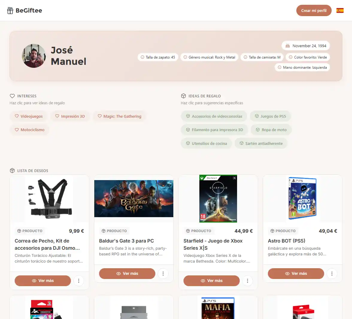 Giftee Profile Preview